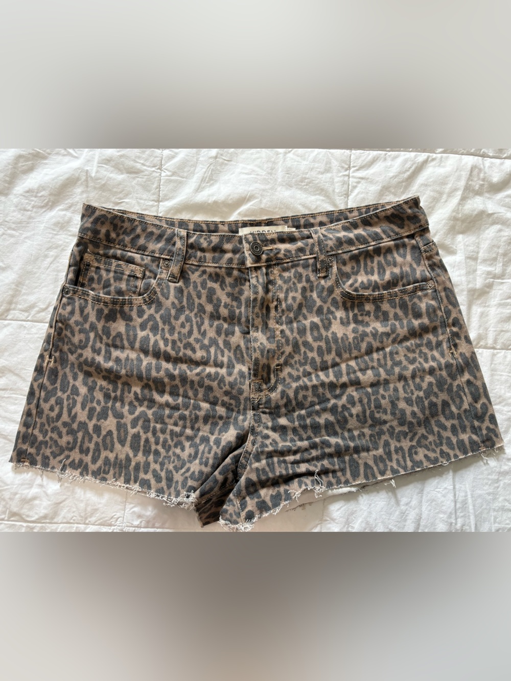 Hidden Leopard Print Denim distressed shorts - Brown & black